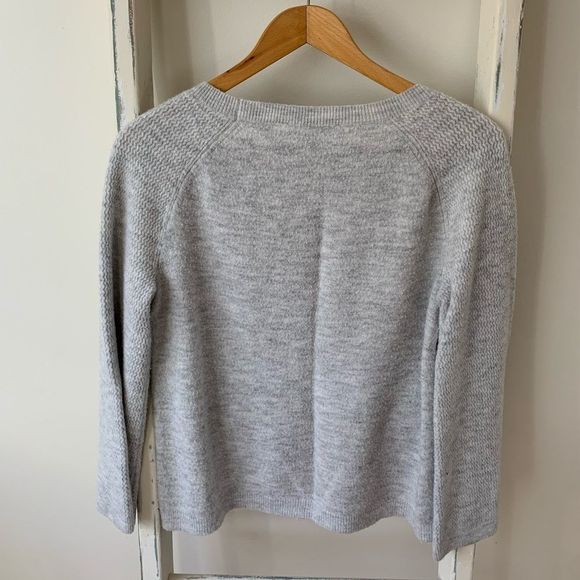 LOFT || Light Grey Waffle Knit Sweater + Wide Sleeves - Picture 2 of 6